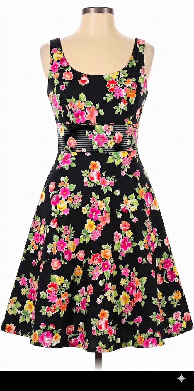 Donna Ricco New York Fit & Flare Floral Dress Size 8 Scoop Neck Knee Zip